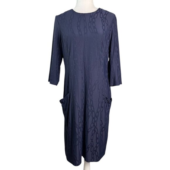 Joseph Ribkoff Midnight Blue Chain-Link Knee-length Dress POCKETS Women's 12 - Picture 2 of 8